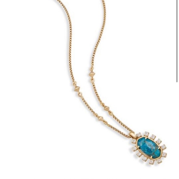 Nwt Kendra Scott Necklace Gold with Teal blue stone, cubic zirconia stones - Picture 9 of 9